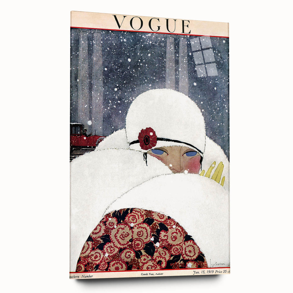 Winter Vogue Cover Print - 1919 Snowy Fashion Illustration Wall Art