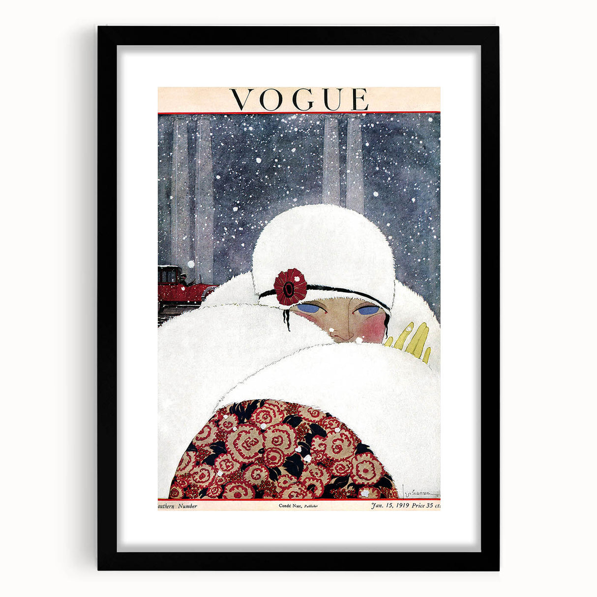 Winter Vogue Cover Print - 1919 Snowy Fashion Illustration Wall Art