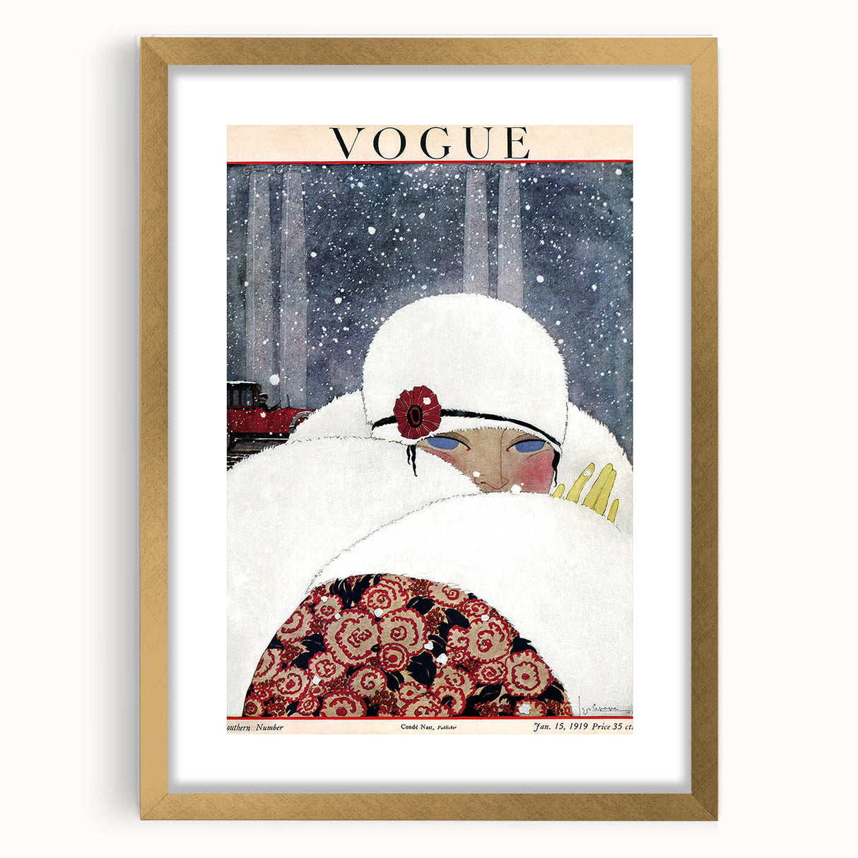 Winter Vogue Cover Print - 1919 Snowy Fashion Illustration Wall Art