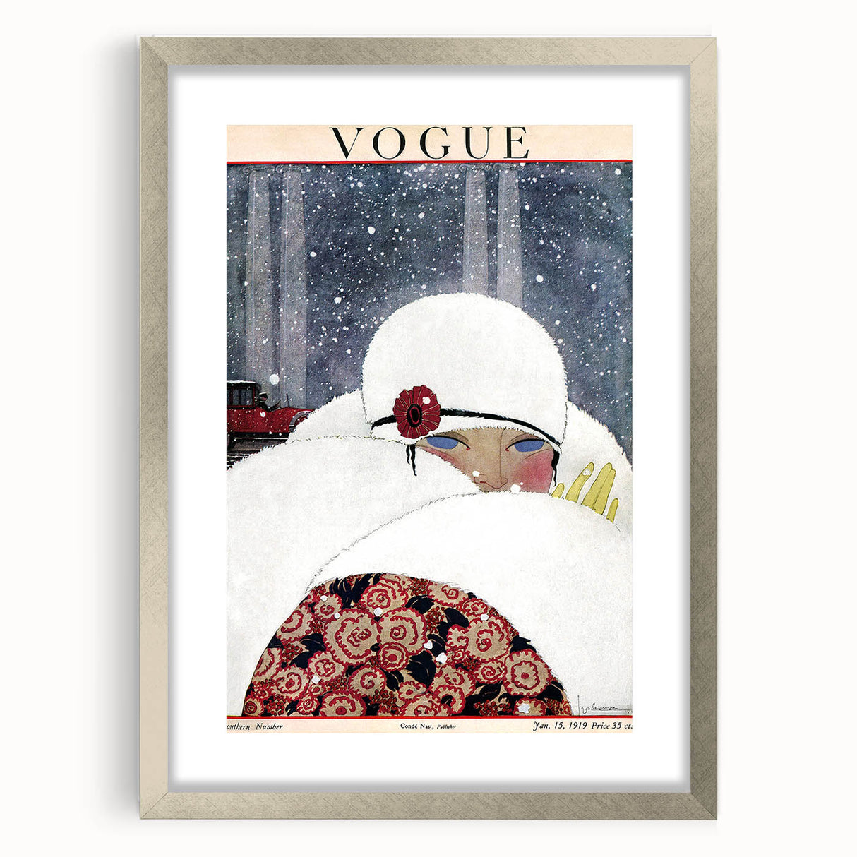 Winter Vogue Cover Print - 1919 Snowy Fashion Illustration Wall Art