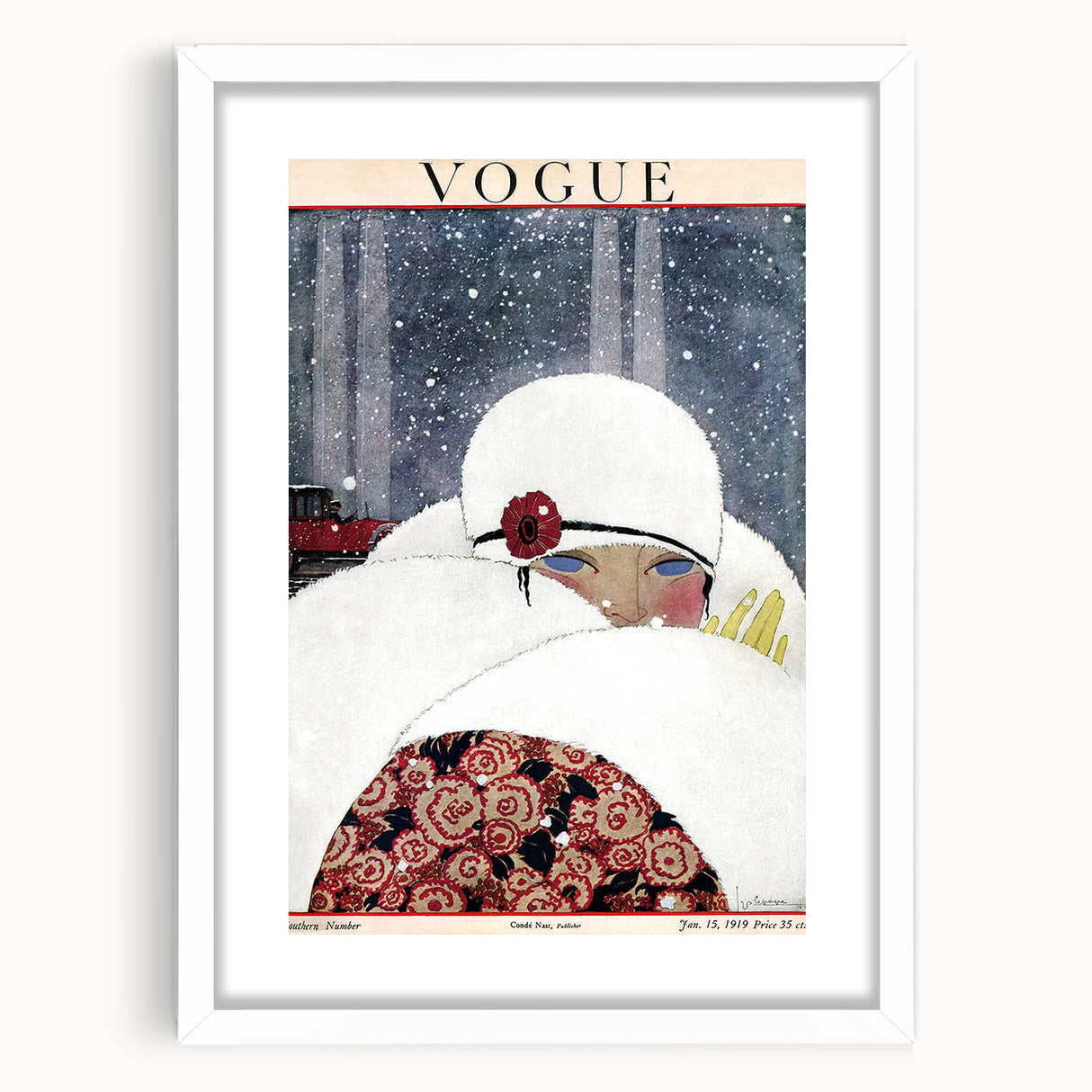 Winter Vogue Cover Print - 1919 Snowy Fashion Illustration Wall Art