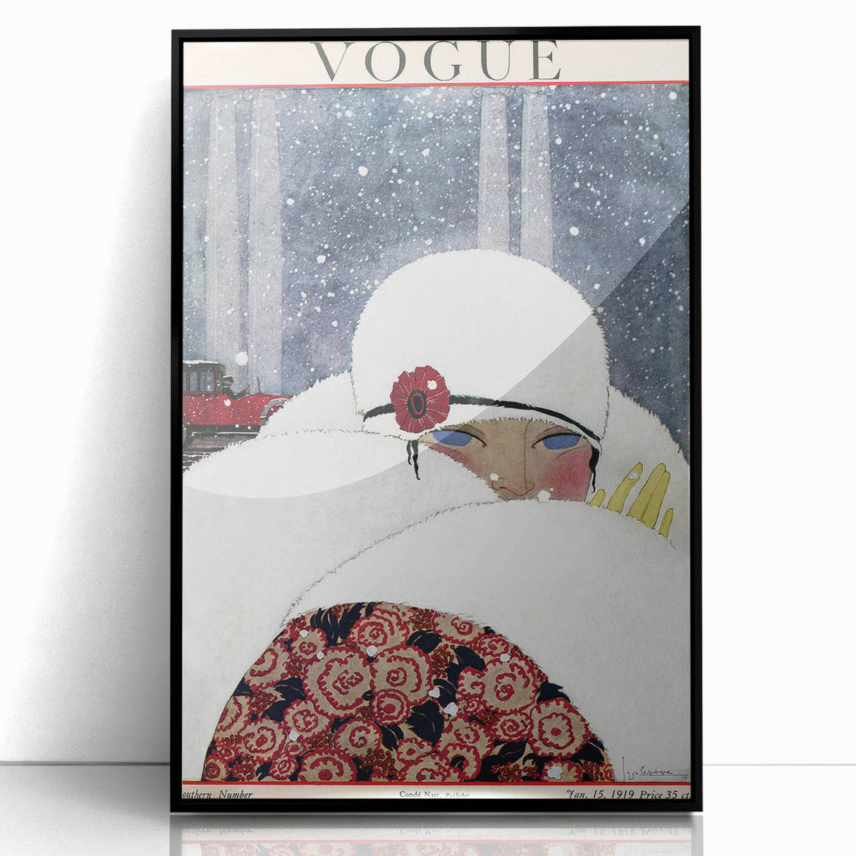 Winter Vogue Cover Print - 1919 Snowy Fashion Illustration Wall Art
