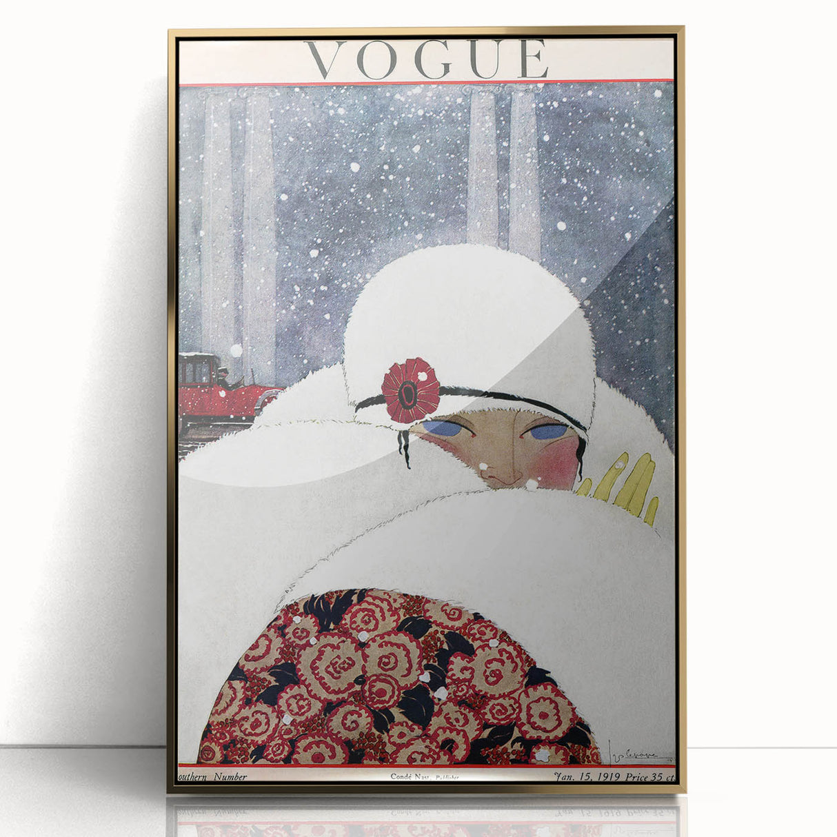 Winter Vogue Cover Print - 1919 Snowy Fashion Illustration Wall Art