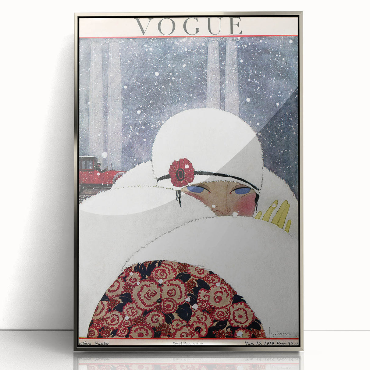 Winter Vogue Cover Print - 1919 Snowy Fashion Illustration Wall Art