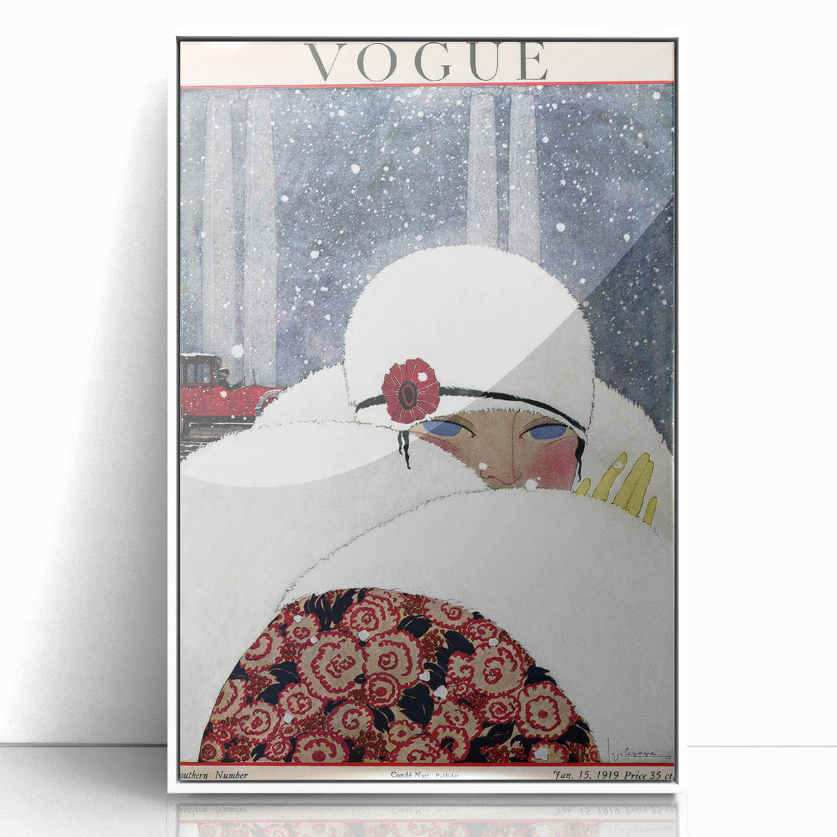Winter Vogue Cover Print - 1919 Snowy Fashion Illustration Wall Art