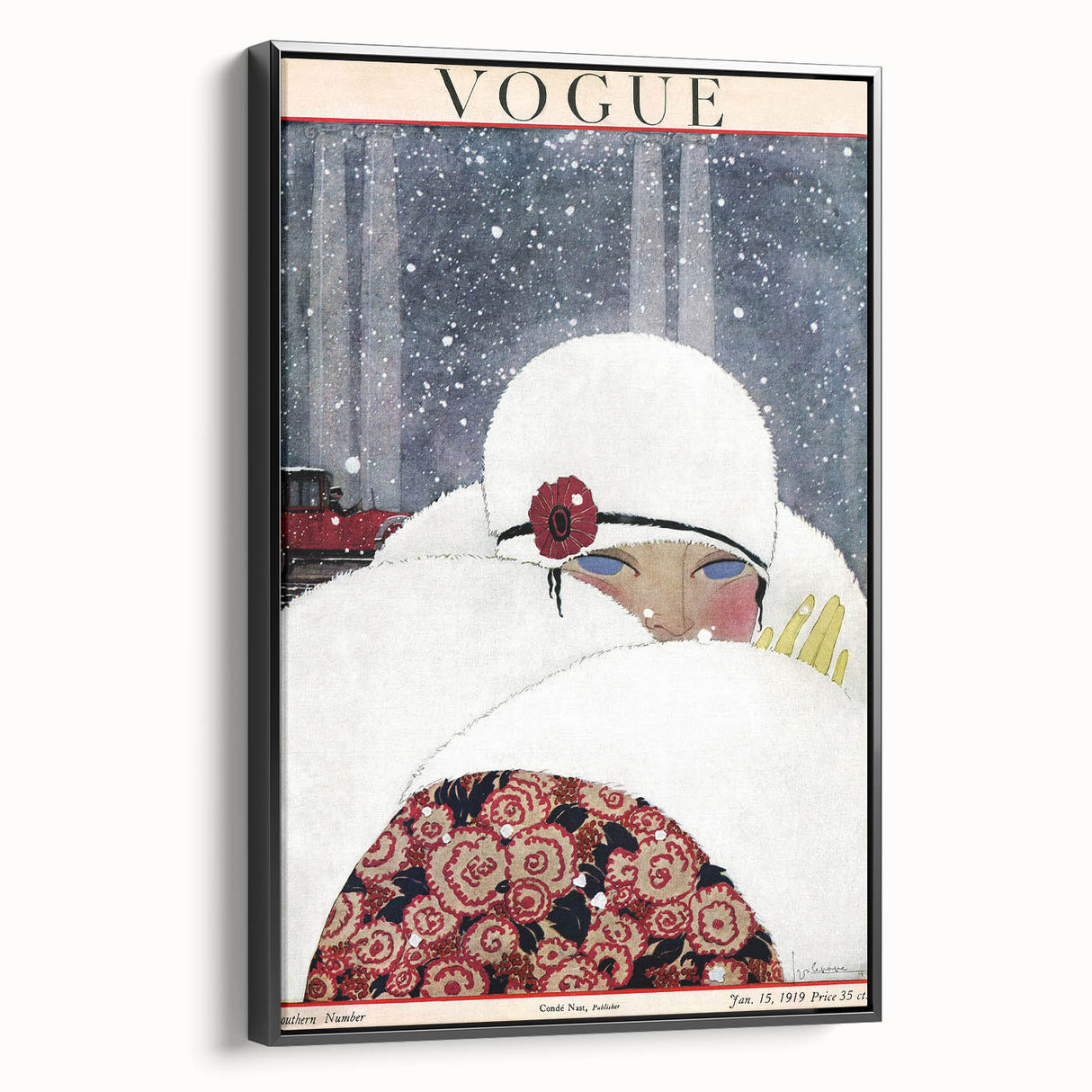 Winter Vogue Cover Print - 1919 Snowy Fashion Illustration Wall Art