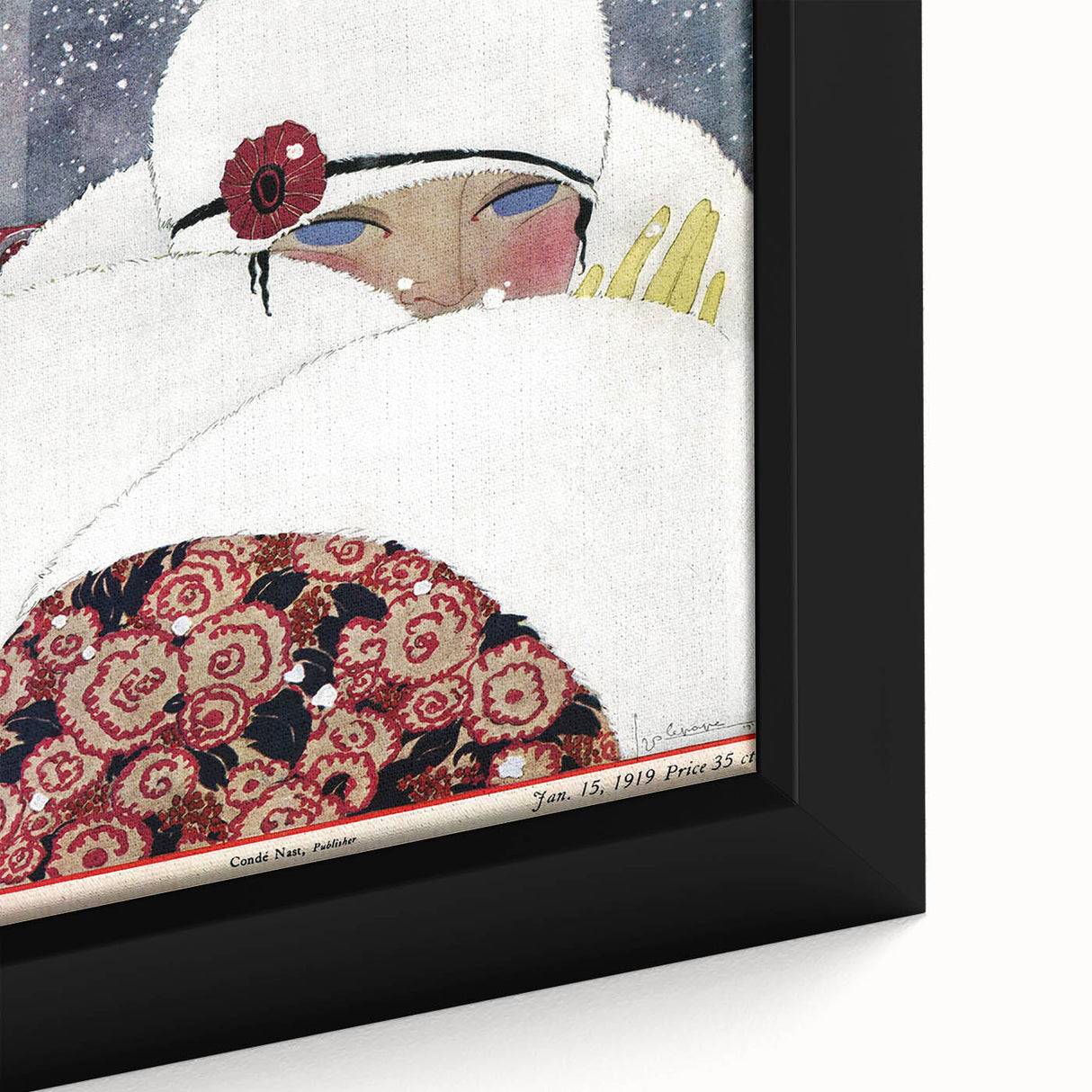 Winter Vogue Cover Print - 1919 Snowy Fashion Illustration Wall Art