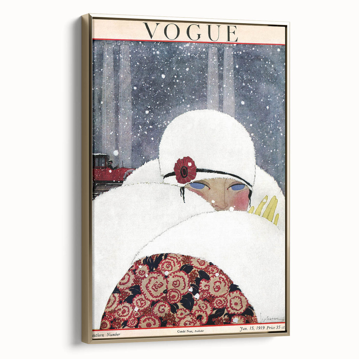 Winter Vogue Cover Print - 1919 Snowy Fashion Illustration Wall Art
