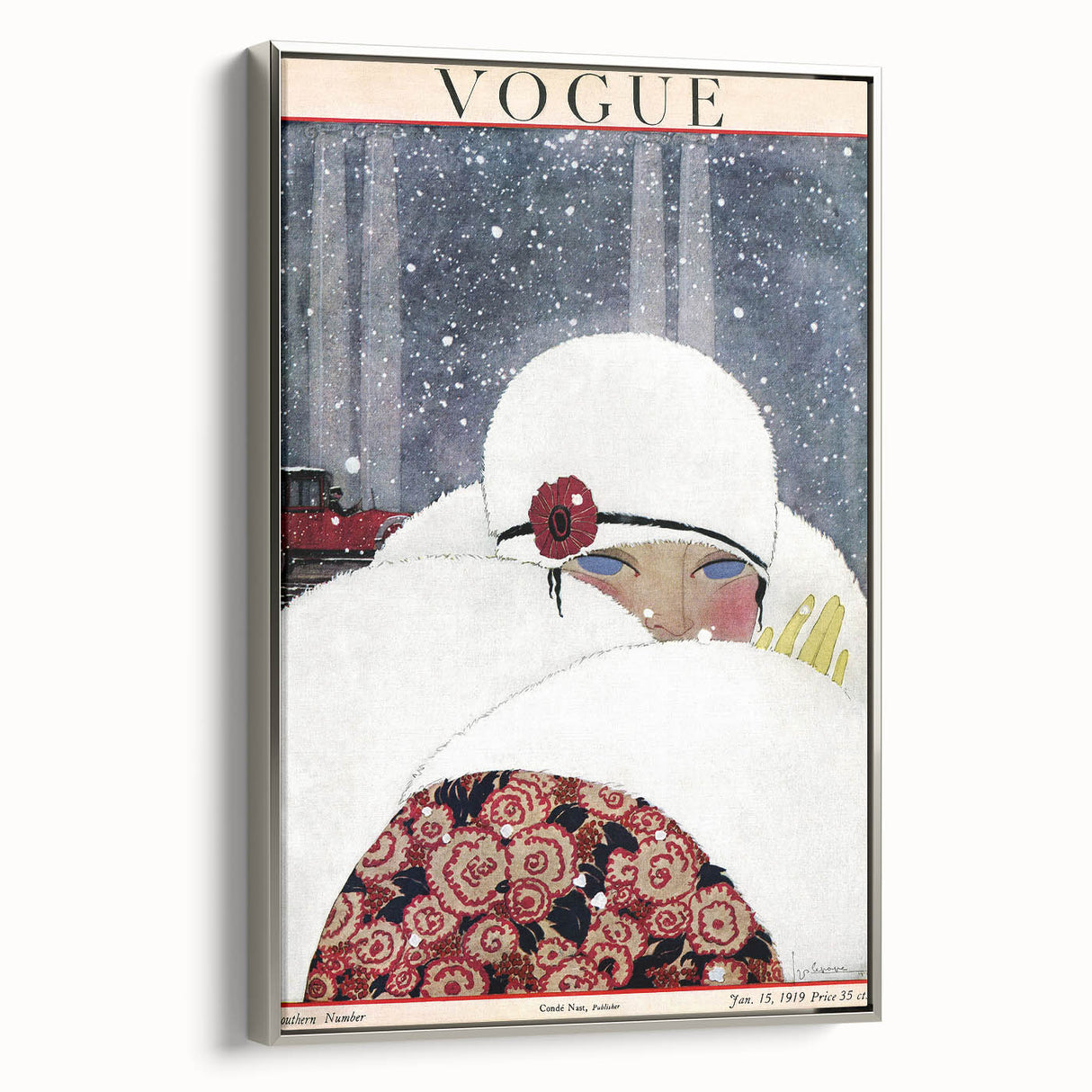 Winter Vogue Cover Print - 1919 Snowy Fashion Illustration Wall Art