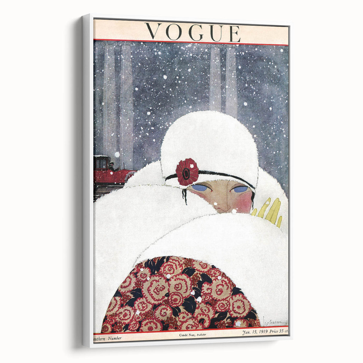Winter Vogue Cover Print - 1919 Snowy Fashion Illustration Wall Art