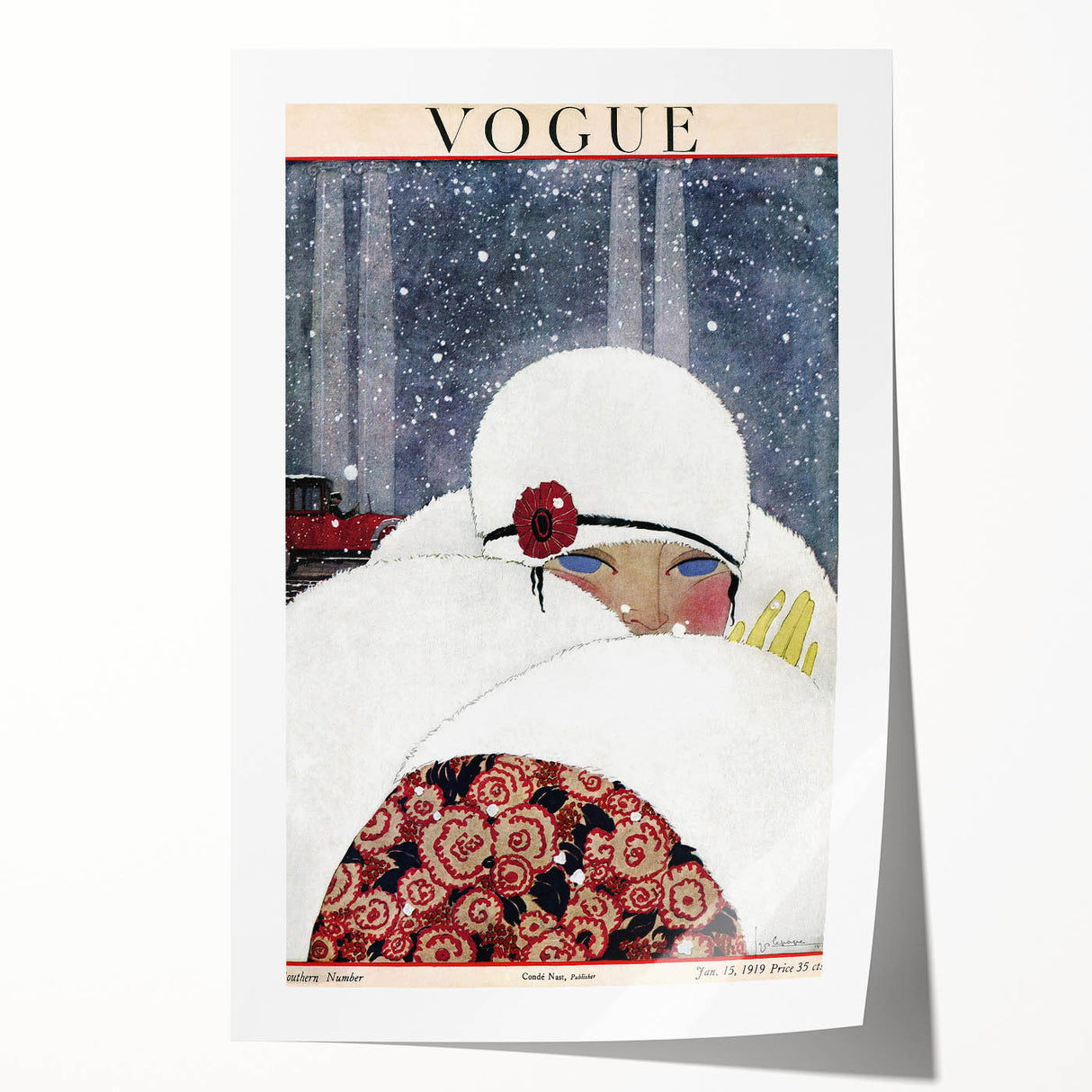Winter Vogue Cover Print - 1919 Snowy Fashion Illustration Wall Art