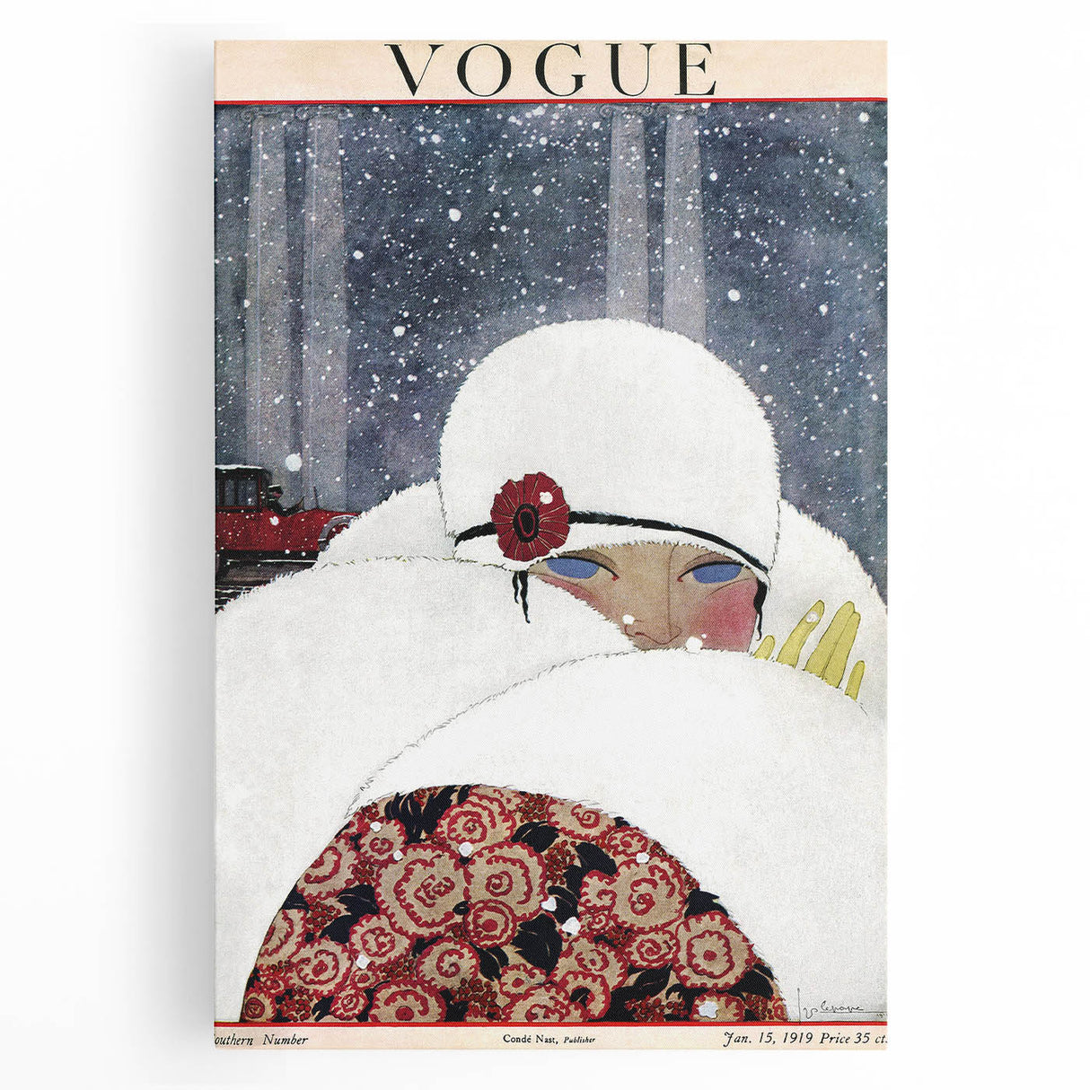 Winter Vogue Cover Print - 1919 Snowy Fashion Illustration Wall Art
