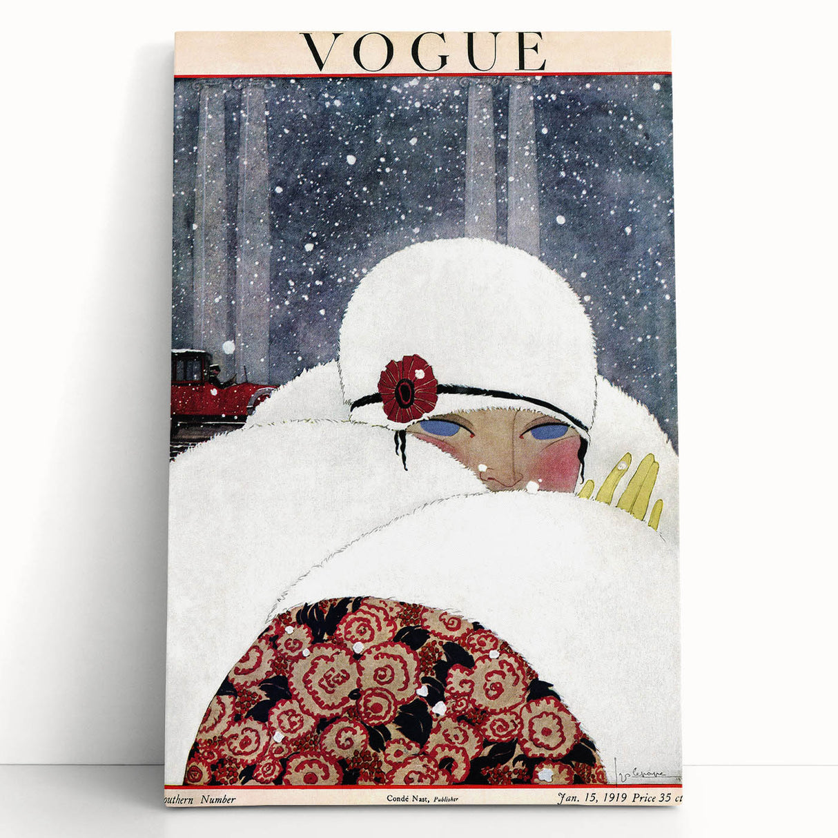 Winter Vogue Cover Print - 1919 Snowy Fashion Illustration Wall Art