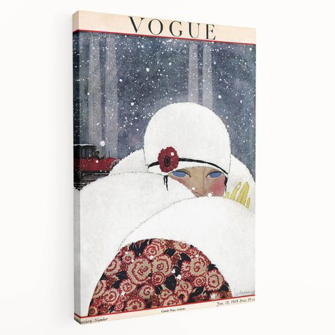Winter Vogue Cover Print - 1919 Snowy Fashion Illustration Wall Art