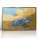 Art deco poster of a Van Gogh painting in a gold frame, featuring muted earth tones.