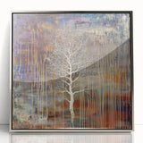Framed acrylic artwork showcasing an abstract floral design in vibrant colors, featuring a sleek silver frame, perfect for modern home decor.