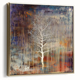 Framed canvas artwork showcasing an abstract floral design in silver and gold tones, perfect for modern home decor. Ideal for adding elegance to any room.