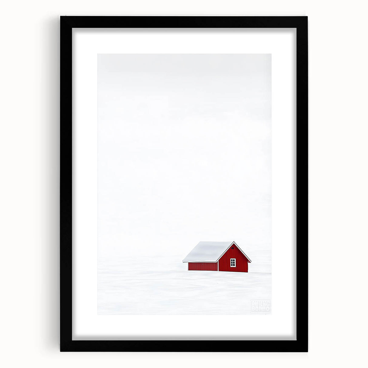 Abstract landscape artwork in a black frame with a white mat, showcasing a vibrant blend of colors and textures, ideal for modern home decor.