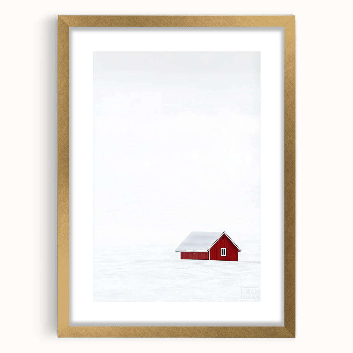 Abstract landscape artwork framed in elegant gold, showcasing a vibrant blend of colors and intricate textures, perfect for modern home decor.