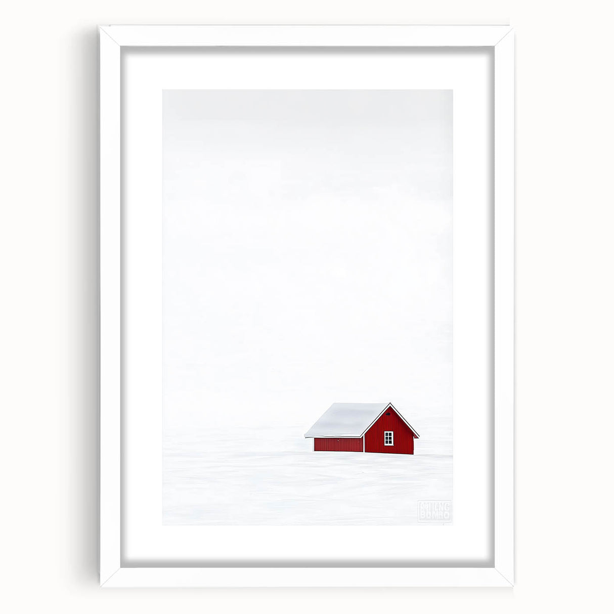 Abstract landscape artwork framed with a white mat, showcasing vibrant colors and textured brush strokes, ideal for modern home decor. Front view highlights the elegant frame design.