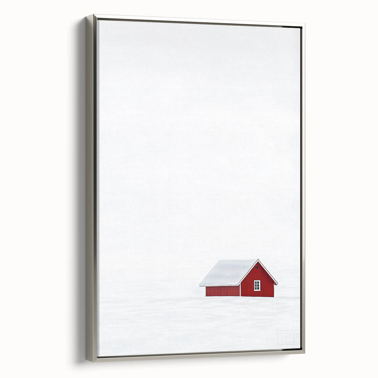 Framed abstract landscape canvas art with a silver frame, showcasing soft hues of blue and green. Ideal for modern home decor, enhancing any living space.
