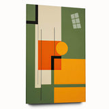 Abstract minimalist wall art design displayed in a sleek acrylic frame, showcasing vibrant colors and geometric patterns against a neutral background, perfect for modern decor.