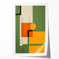 Abstract minimalist wall art rolled print showcasing a blend of soft pastel colors and geometric shapes, elegantly packaged in a protective cardboard tube for easy display.