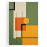 Abstract minimalist wall art printed on stretched canvas, showcasing bold geometric shapes in soothing tones of blue and beige, perfect for modern home decor.