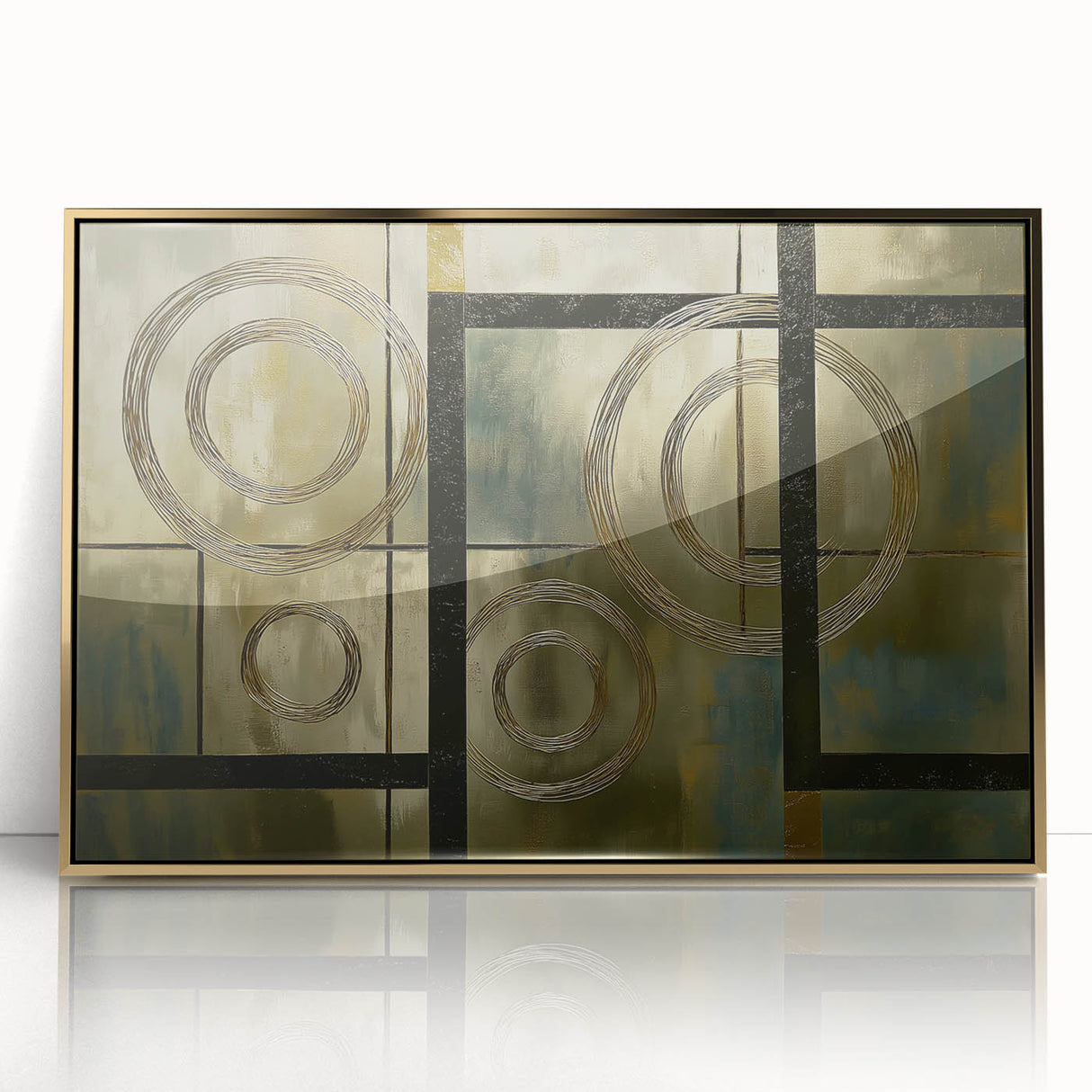 Modern Geometric Living Room Wall Art – Gold & Black Canvas Print