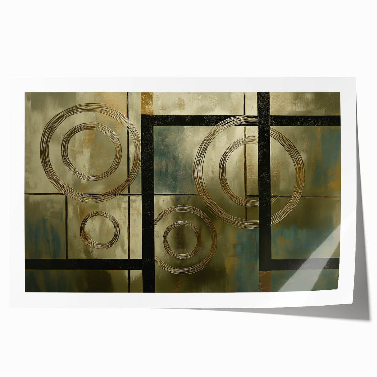 Modern Geometric Living Room Wall Art – Gold & Black Canvas Print