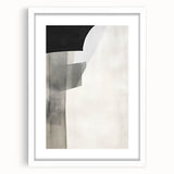 Abstract minimalist wall art design in a white frame with matting, showcasing soft color gradients and geometric shapes, ideal for modern home decor.