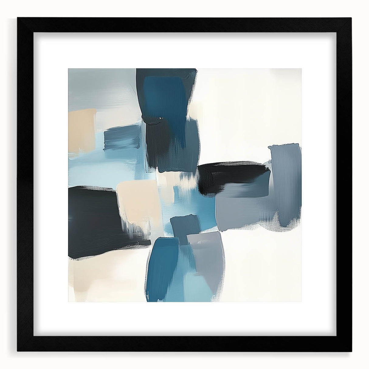 Colorful Abstract Wall Art – Teal, Gray & Beige Modern Brush Strokes
