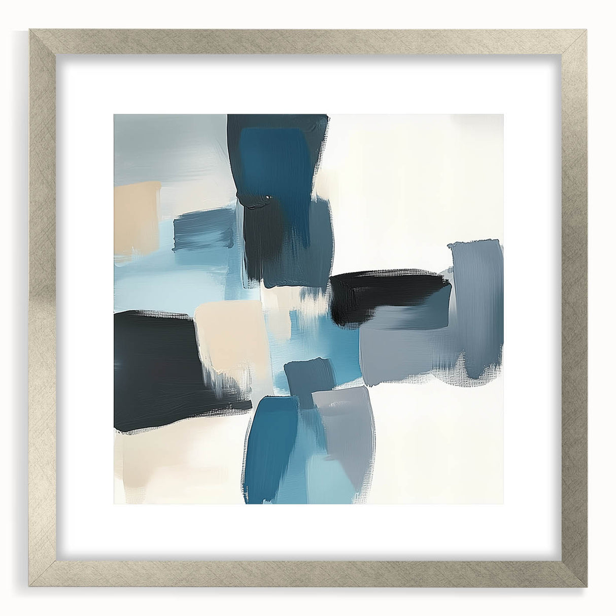 Colorful Abstract Wall Art – Teal, Gray & Beige Modern Brush Strokes