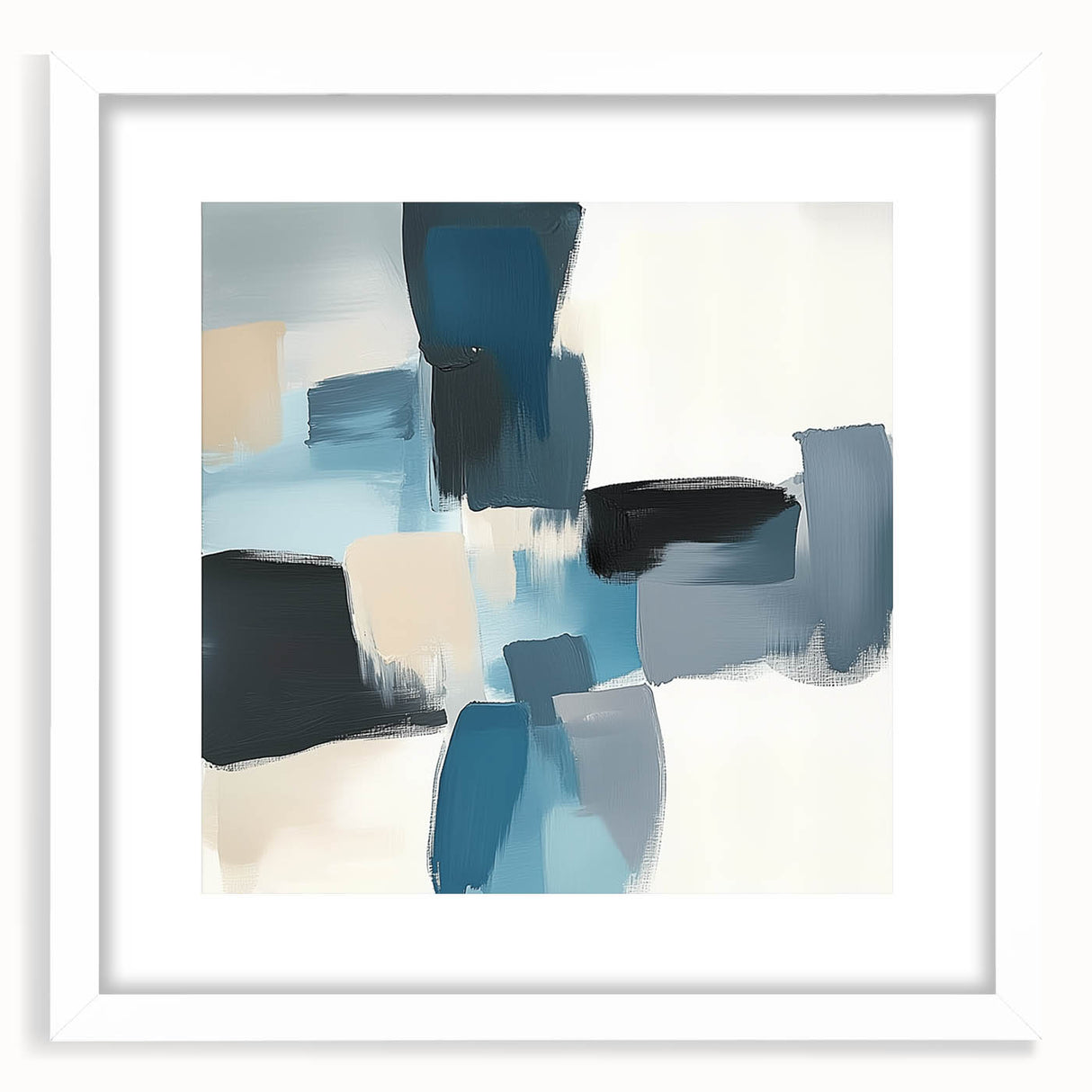 Colorful Abstract Wall Art – Teal, Gray & Beige Modern Brush Strokes