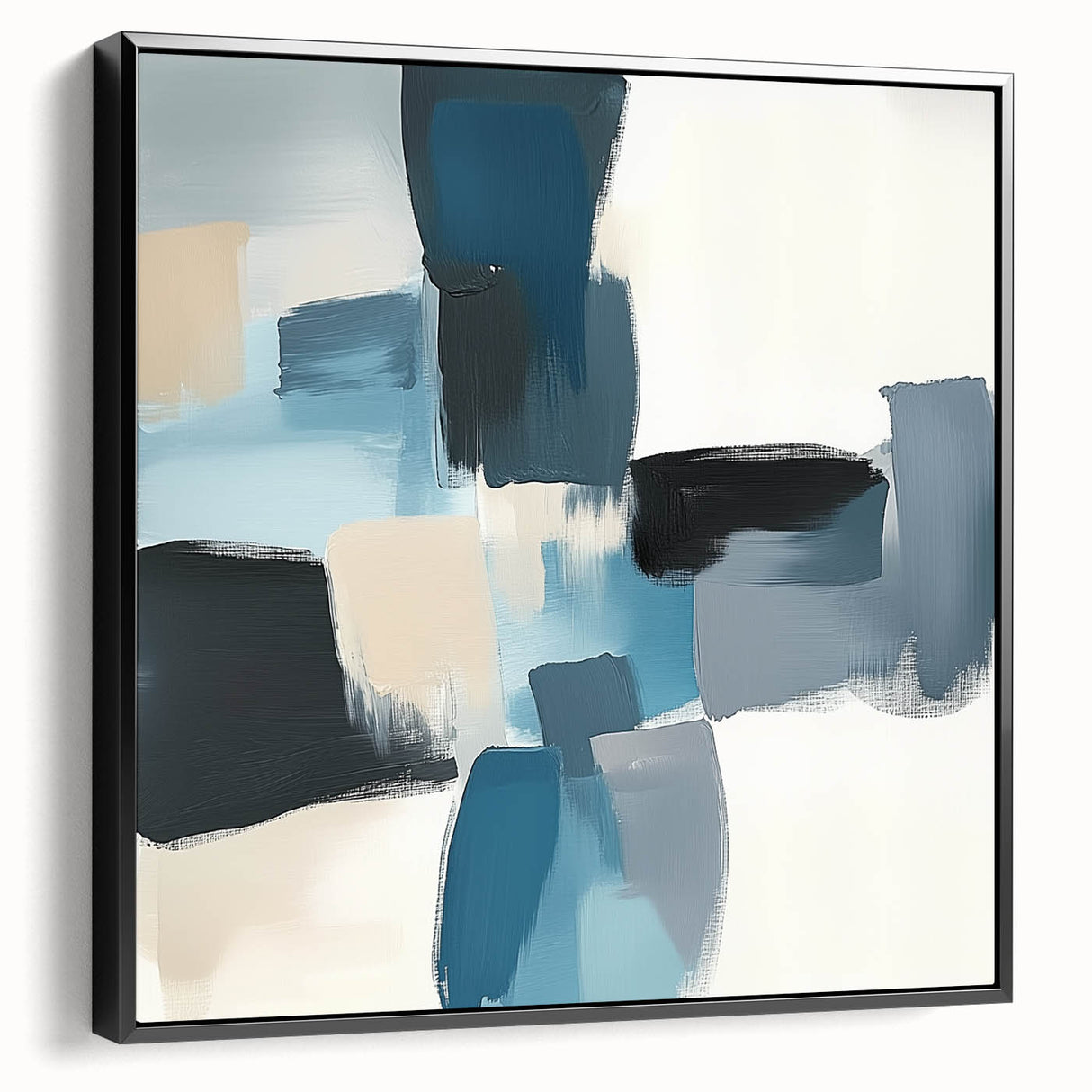 Colorful Abstract Wall Art – Teal, Gray & Beige Modern Brush Strokes