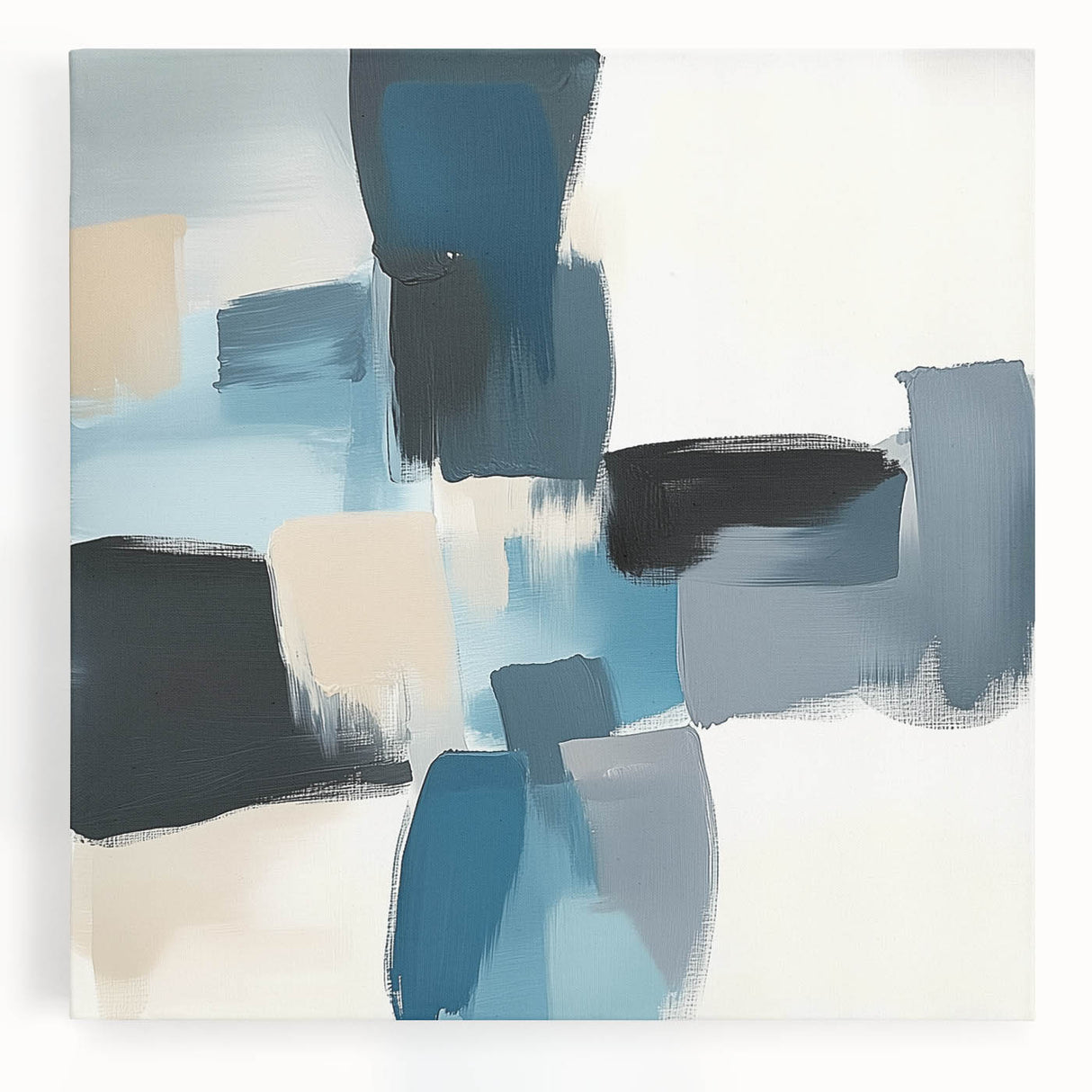 Colorful Abstract Wall Art – Teal, Gray & Beige Modern Brush Strokes