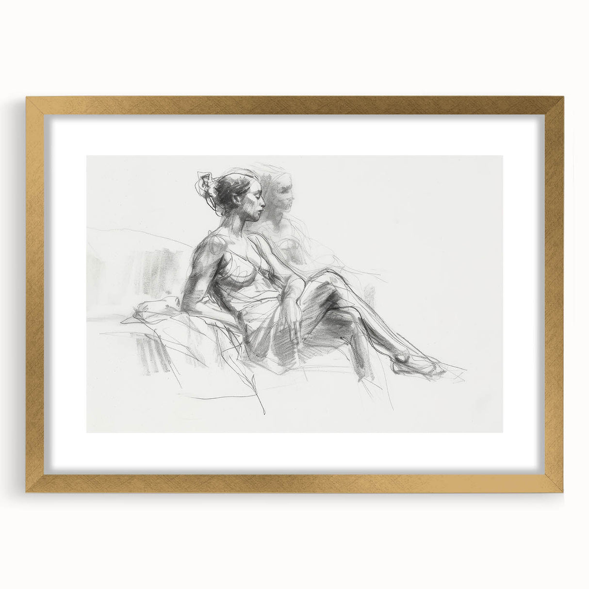 Abstract figurative frame with a matte gold finish, showcasing a contemporary art piece that adds a modern touch to any interior décor. Ideal for stylish home or office settings, this frame enhances visual appeal with its elegant design.
