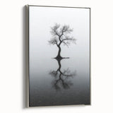Framed abstract landscape canvas art showcasing a serene silver-toned design, perfect for modern home decor. Side view highlights elegant framing details.