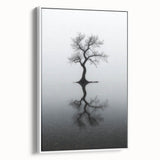 Framed abstract landscape canvas art showcasing soft pastel hues of blue and beige, elegantly displayed with a white frame, adding a modern touch to home decor.