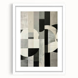 Abstract minimalist wall art framed in white with a mat, showcasing geometric patterns in soft pastel colors, ideal for modern home decor.
