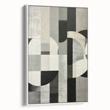 Abstract minimalist wall art featuring a framed white canvas with soft geometric patterns, showcasing a contemporary design ideal for modern home decor.