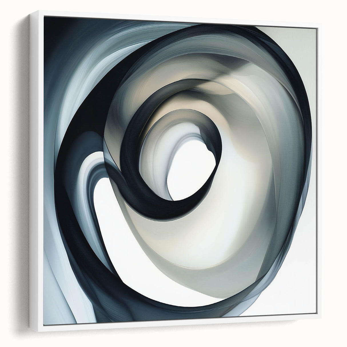 Minimalist Abstract Wall Art – Swirling Black, Beige & Gray Canvas