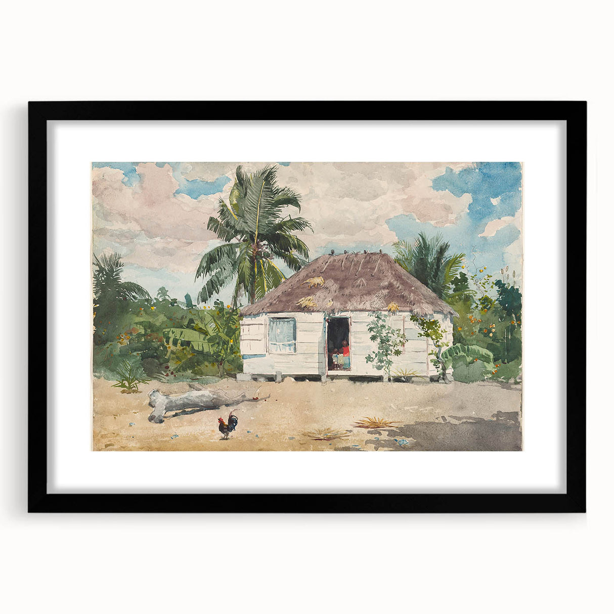 Native Hut at Nassau Realism Art Print - Tropical Landscape Canvas Decor