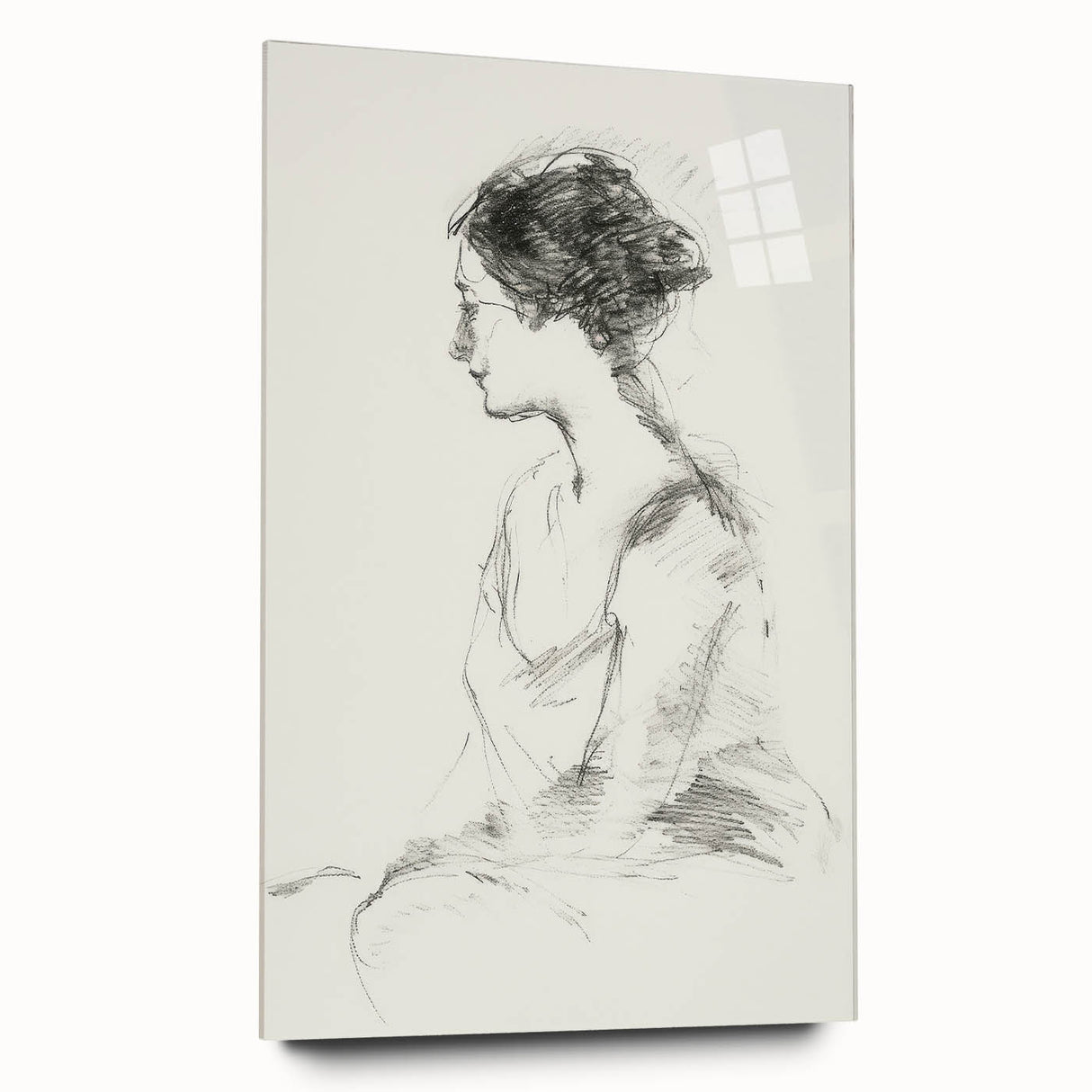 Abstract figurative acrylic artwork displayed in a glass frame, showcasing vibrant colors and fluid shapes, ideal for modern home decor. The side view highlights the intricate details and craftsmanship, enhancing interior aesthetics.