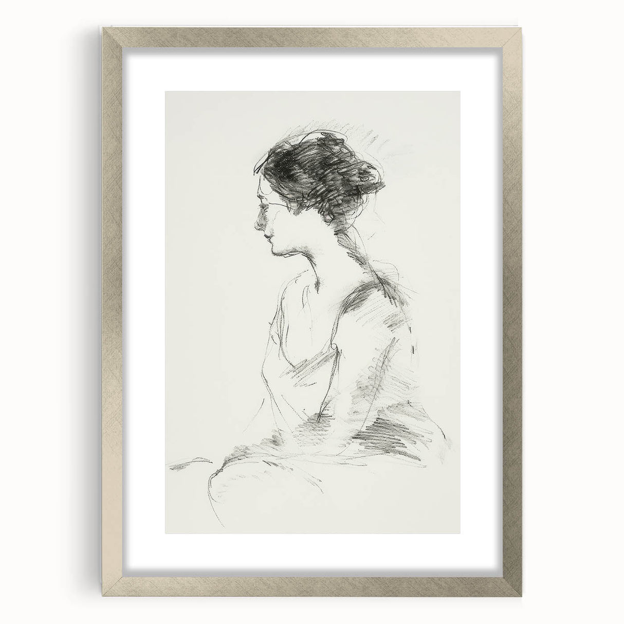 Abstract figurative artwork framed in a sleek silver frame, showcasing vibrant colors and dynamic shapes, perfect for modern home decor and art enthusiasts.