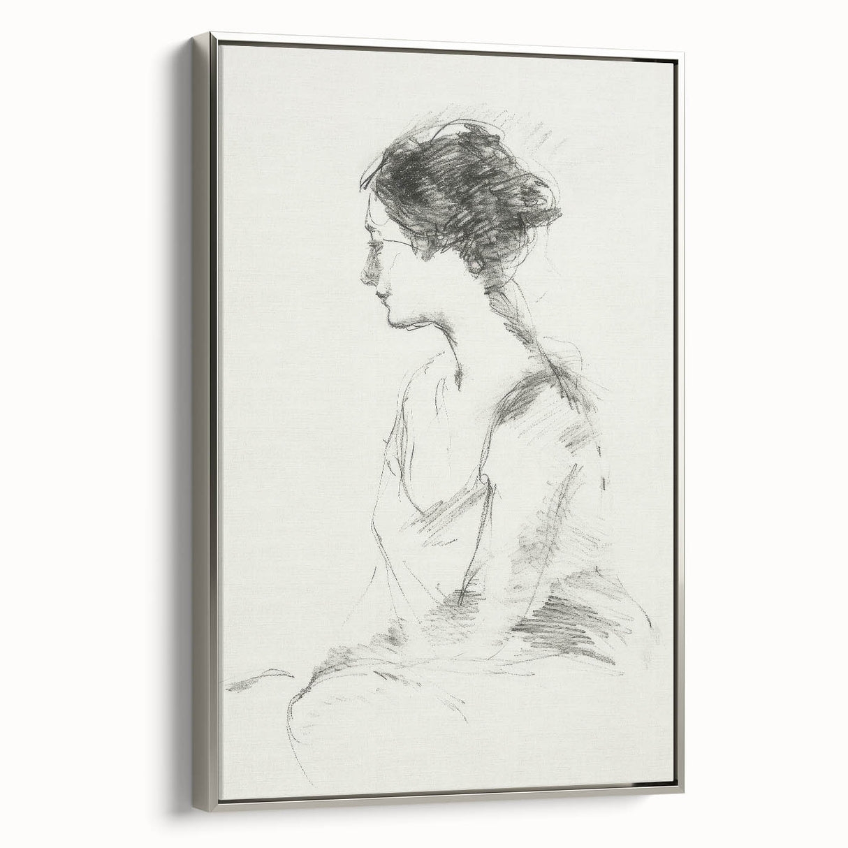 Framed abstract figurative canvas artwork with a silver frame, showcasing dynamic shapes and vibrant colors, designed to enhance modern décor.
