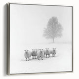 Framed abstract landscape canvas artwork with a silver frame, showcasing vibrant hues of blue and gold, ideal for modern home decor. Side view highlights craftsmanship and design.