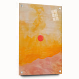 Abstract minimalist wall art design displayed in a sleek acrylic frame, showcasing soft color gradients and geometric shapes, ideal for modern decor.