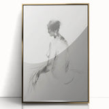 Framed acrylic artwork featuring an abstract figurative design with gold accents, showcasing vibrant colors and dynamic shapes, perfect for modern home decor.