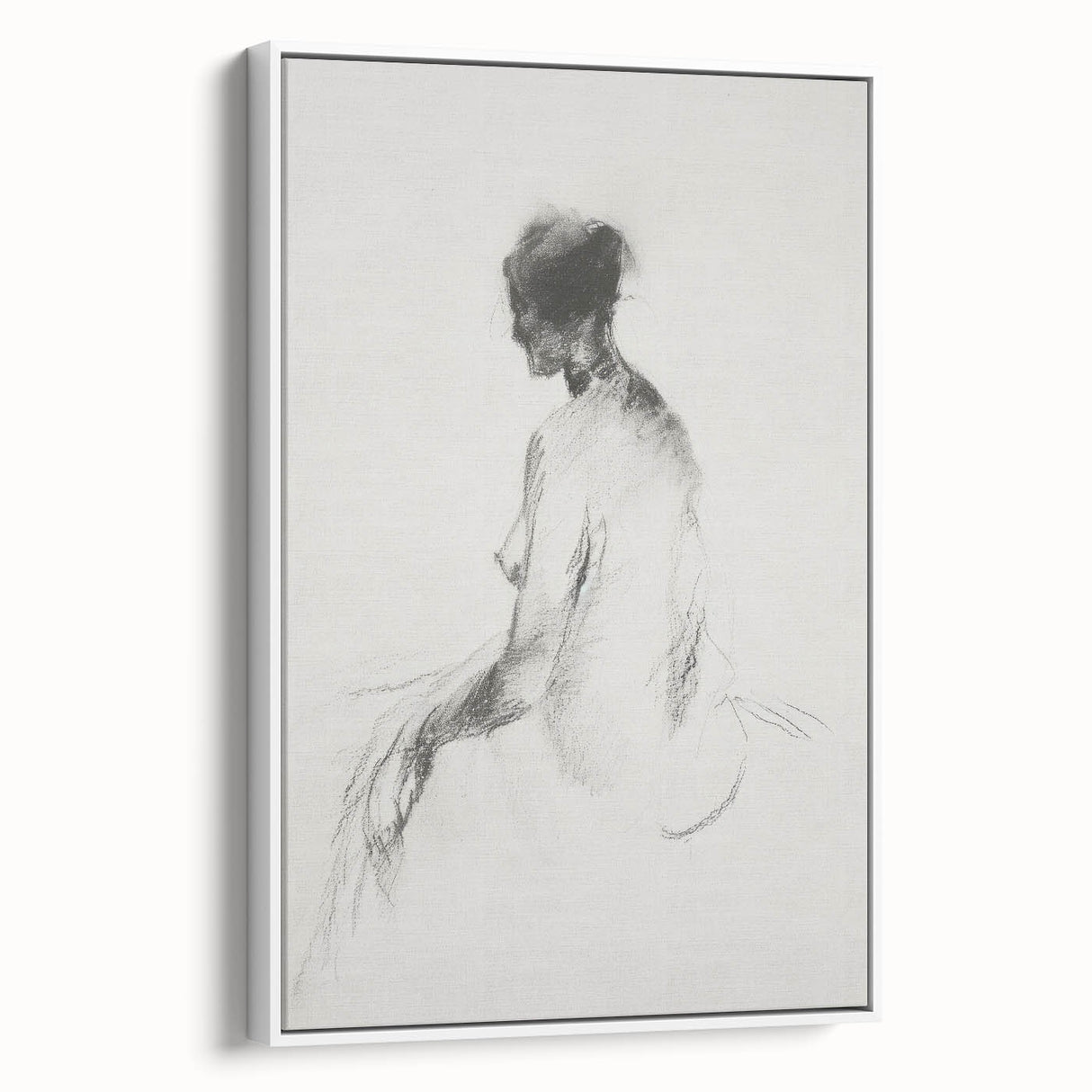Abstract figurative framed canvas artwork showcasing a dynamic design in white, highlighting textured elements and sleek modern aesthetics, perfect for contemporary decor.